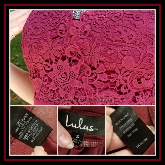 Lulus ✦ Burgundy Lace Skater Dress ✦ Crocheted Bodice w/ Chiffon Open-Back Skirt - Picture 13 of 16